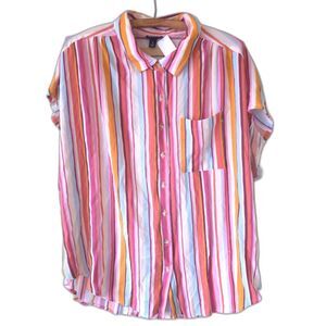Torrid 1 Button Up Striped Collar Dress Shirt Casual Pocket